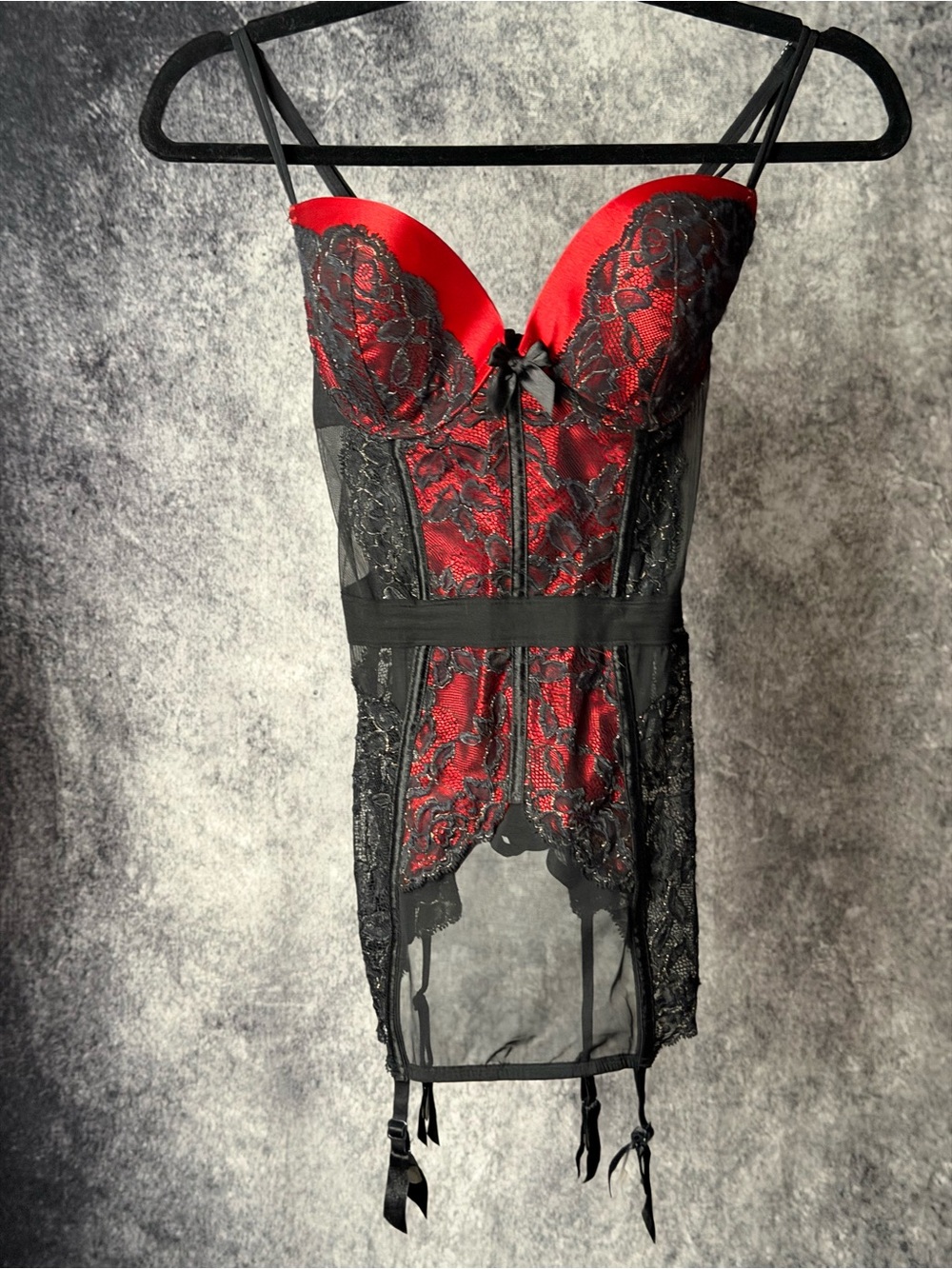 Victoria's Secret Red and Black Lace Bustier Chemise